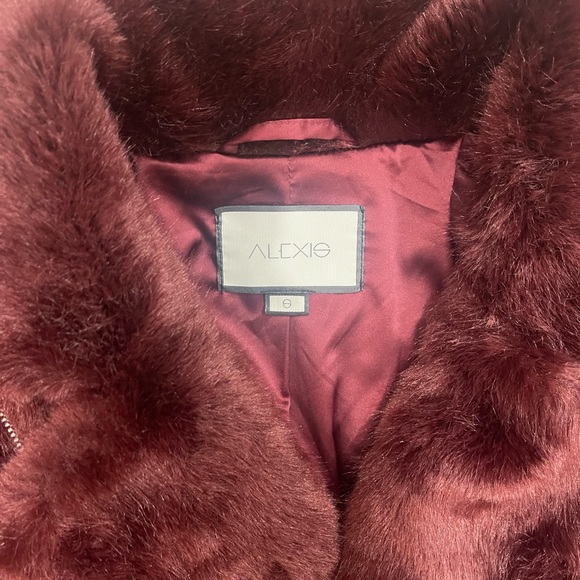 Alexis Faux Fur Moto Jacket- Burgundy - Picture 2 of 5